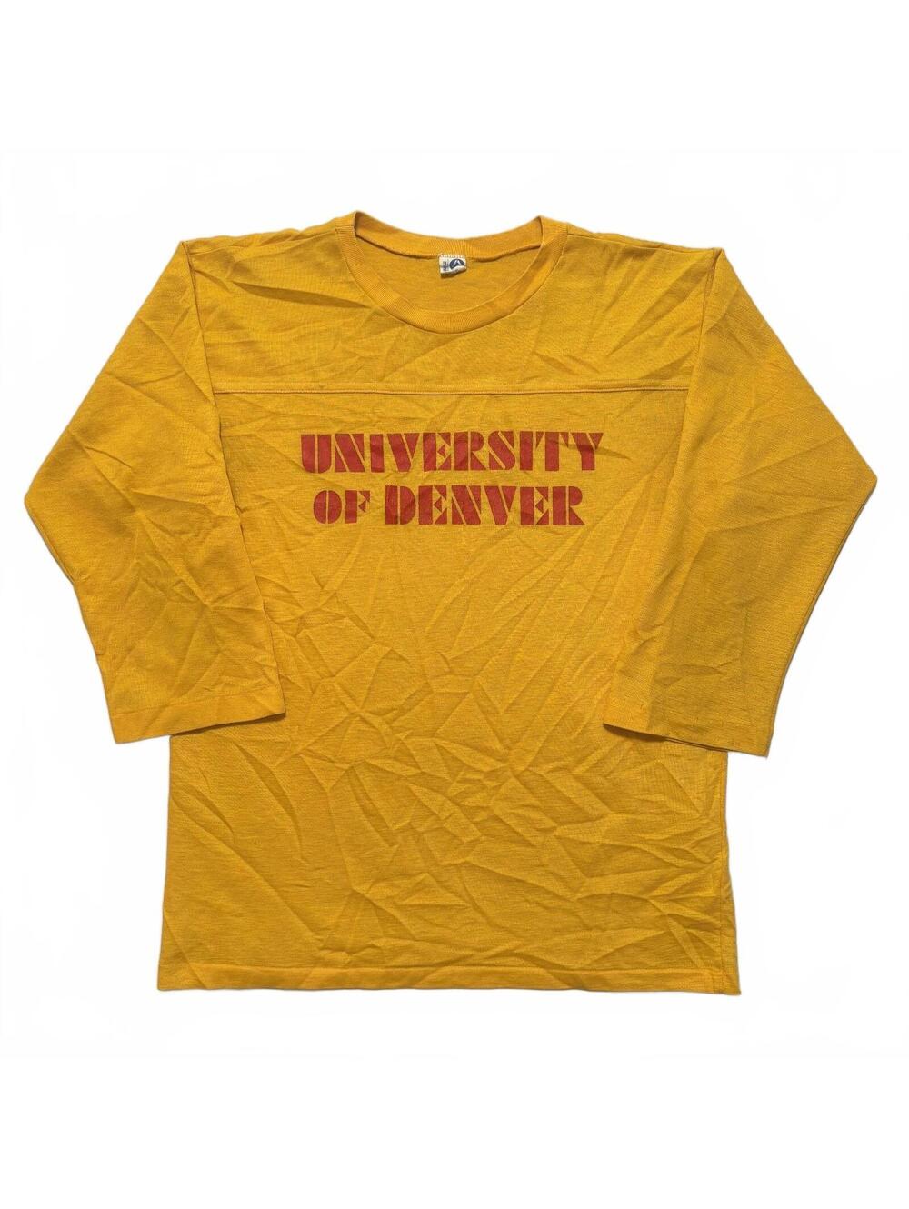 VTG 70's Artex University Of Denver Long Sleeve T-Shirt Jersey Men's L Yellow